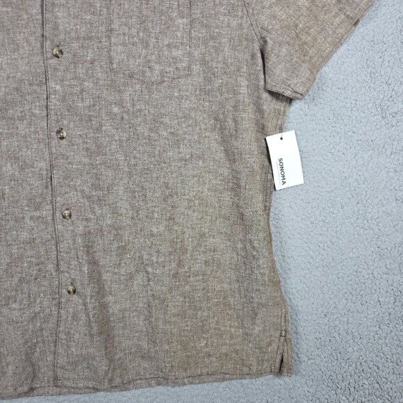 Sonoma Camp Shirt Mens Size 2XL Light Brown Lightweight Linen Cotton Blend NWT - Picture 4 of 11